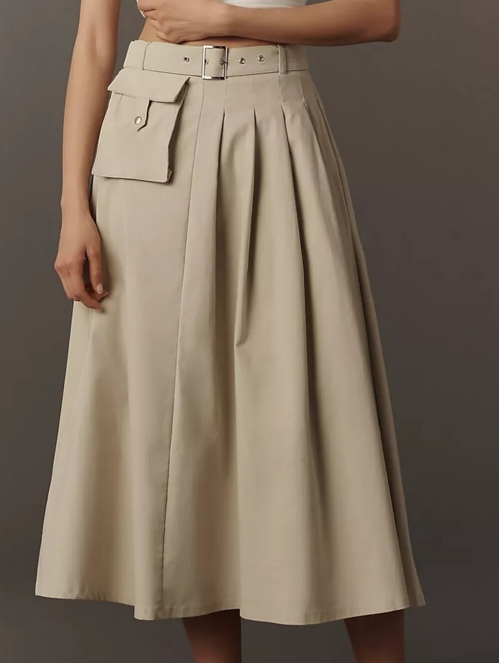 Maeve Pleated Cargo Midi Skirt